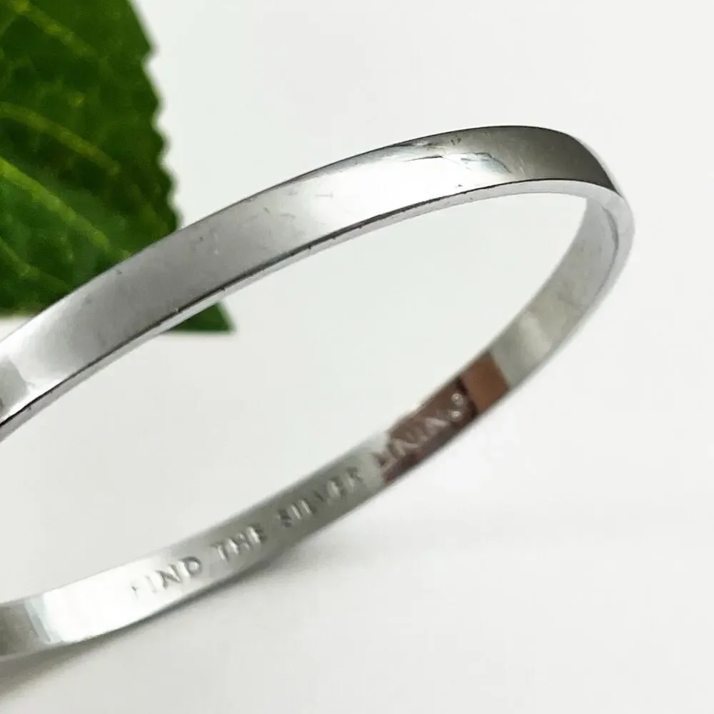 Kate Spade Silver Idiom Bangle Bracelet FIND THE SILVER LINING - Picture 3 of 6